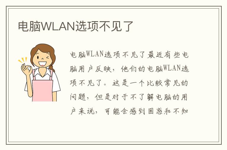 电脑WLAN选项不见了