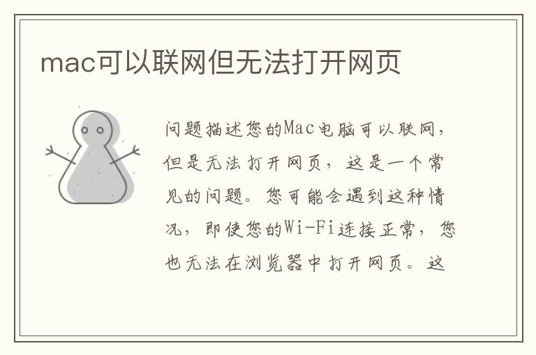 mac可以联网但无法打开网页