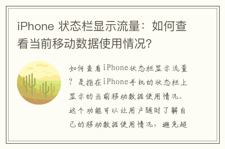 iPhone 状态栏显示流量：如何查看当前移动数据使用情况？