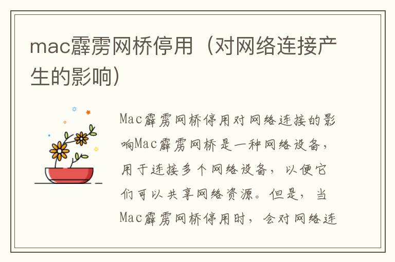 mac霹雳网桥停用（对网络连接产生的影响）