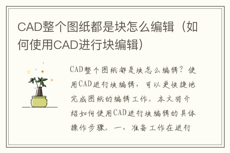 CAD整个图纸都是块怎么编辑（如何使用CAD进行块编辑）