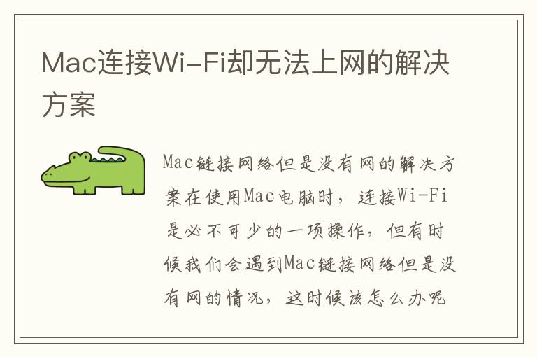 Mac连接Wi-Fi却无法上网的解决方案