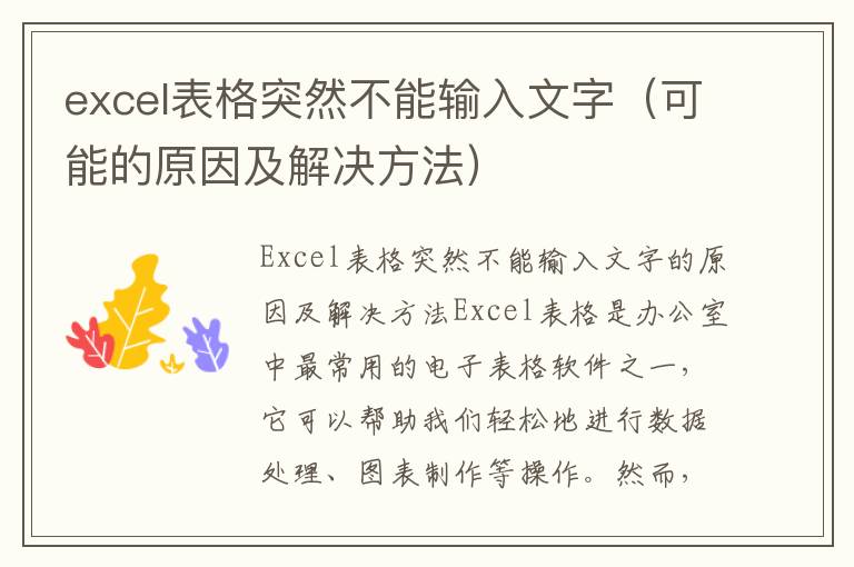 excel表格突然不能输入文字（可能的原因及解决方法）