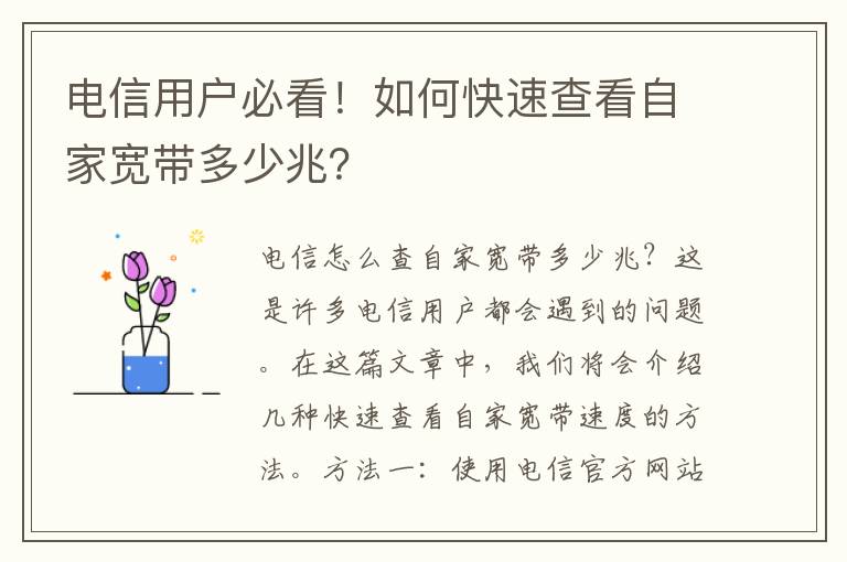 电信用户必看！如何快速查看自家宽带多少兆？